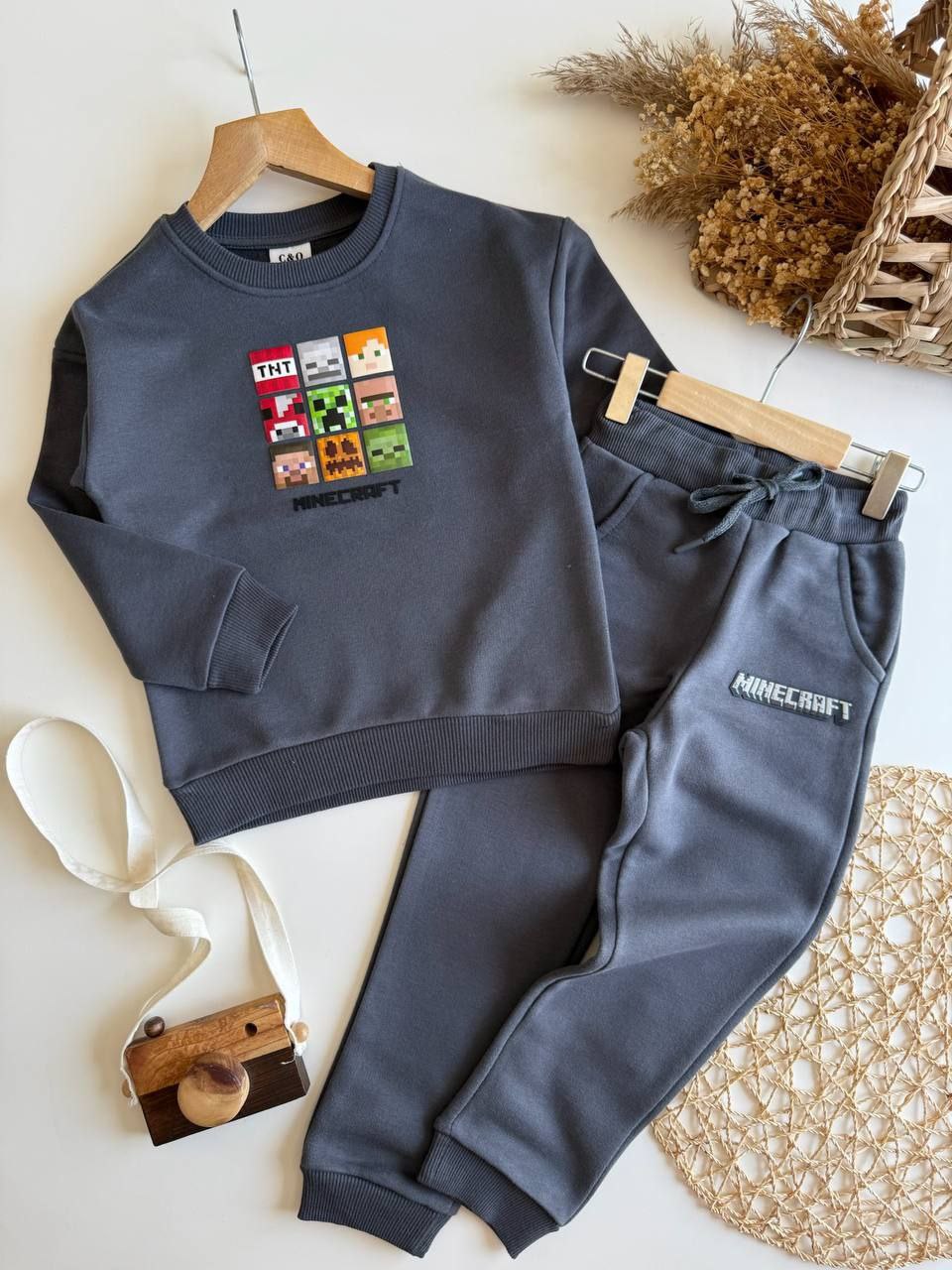 Kids’ Dark Grey Minecraft Cotton Outfit / 3–4Y