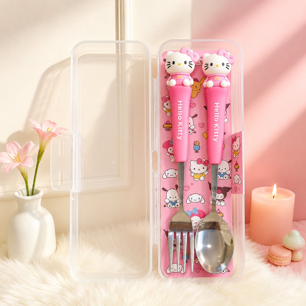 Kids Character Fork & Spoon Set with Travel Case