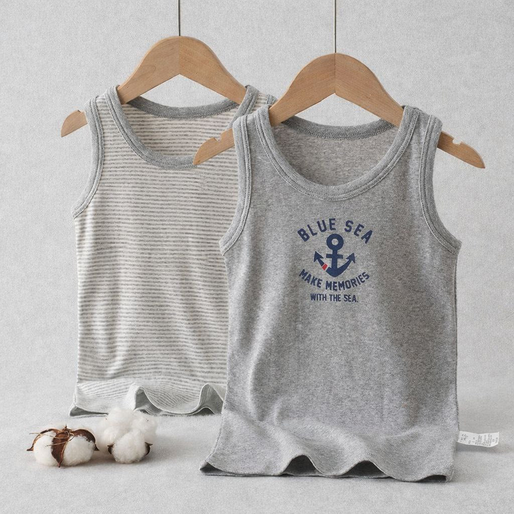 Boys Cotton Tank Top (2pcs) - Grey Anchors | 1-12y