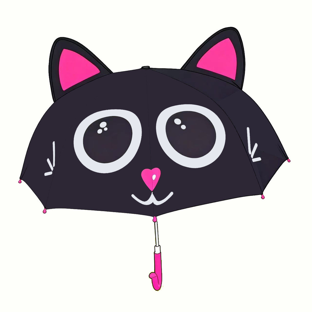 Kids 3D Cat Ear Umbrella – Black & Pink, 72 cm