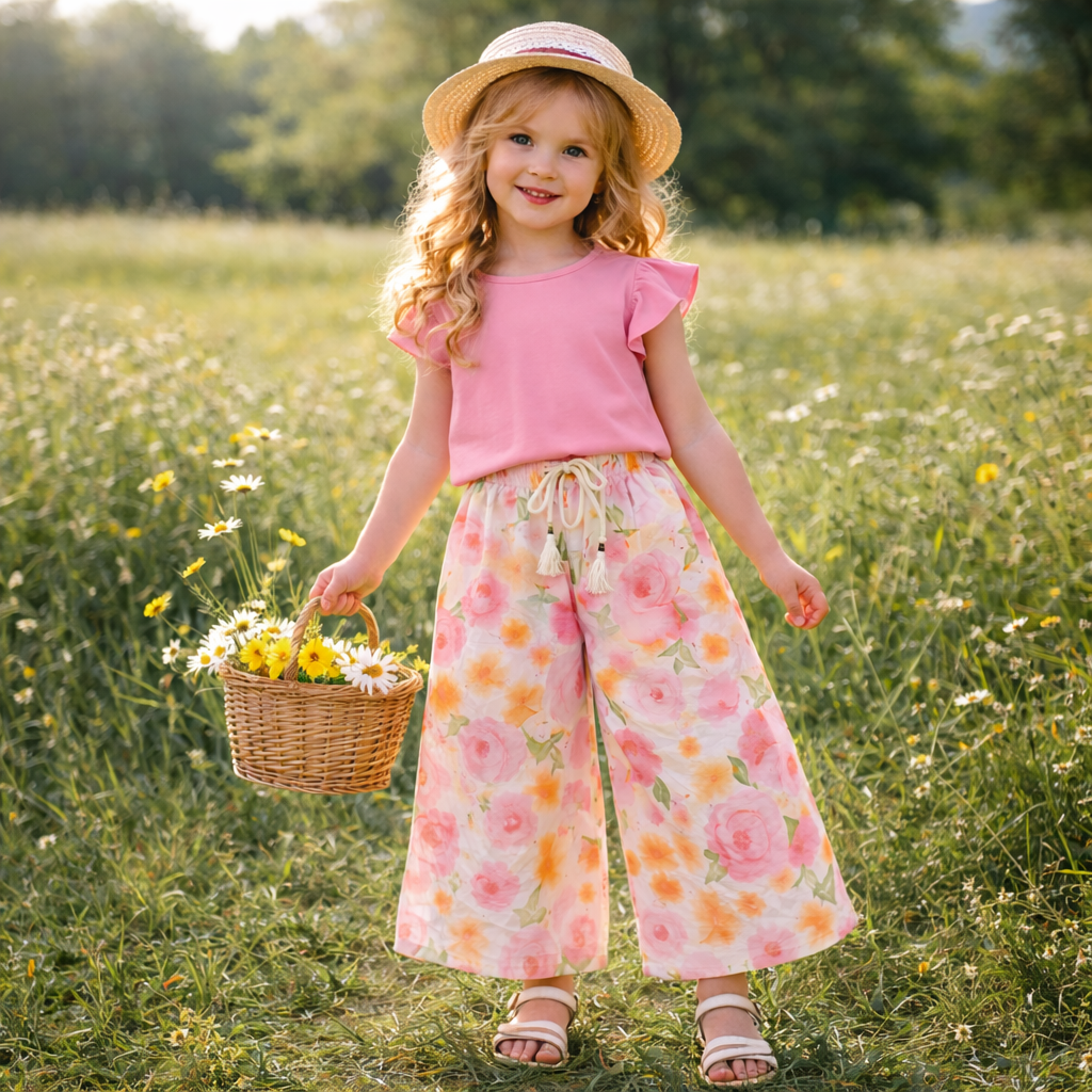 Girls’ Floral Wide-Leg Pants Outfit Set / 4–14Y