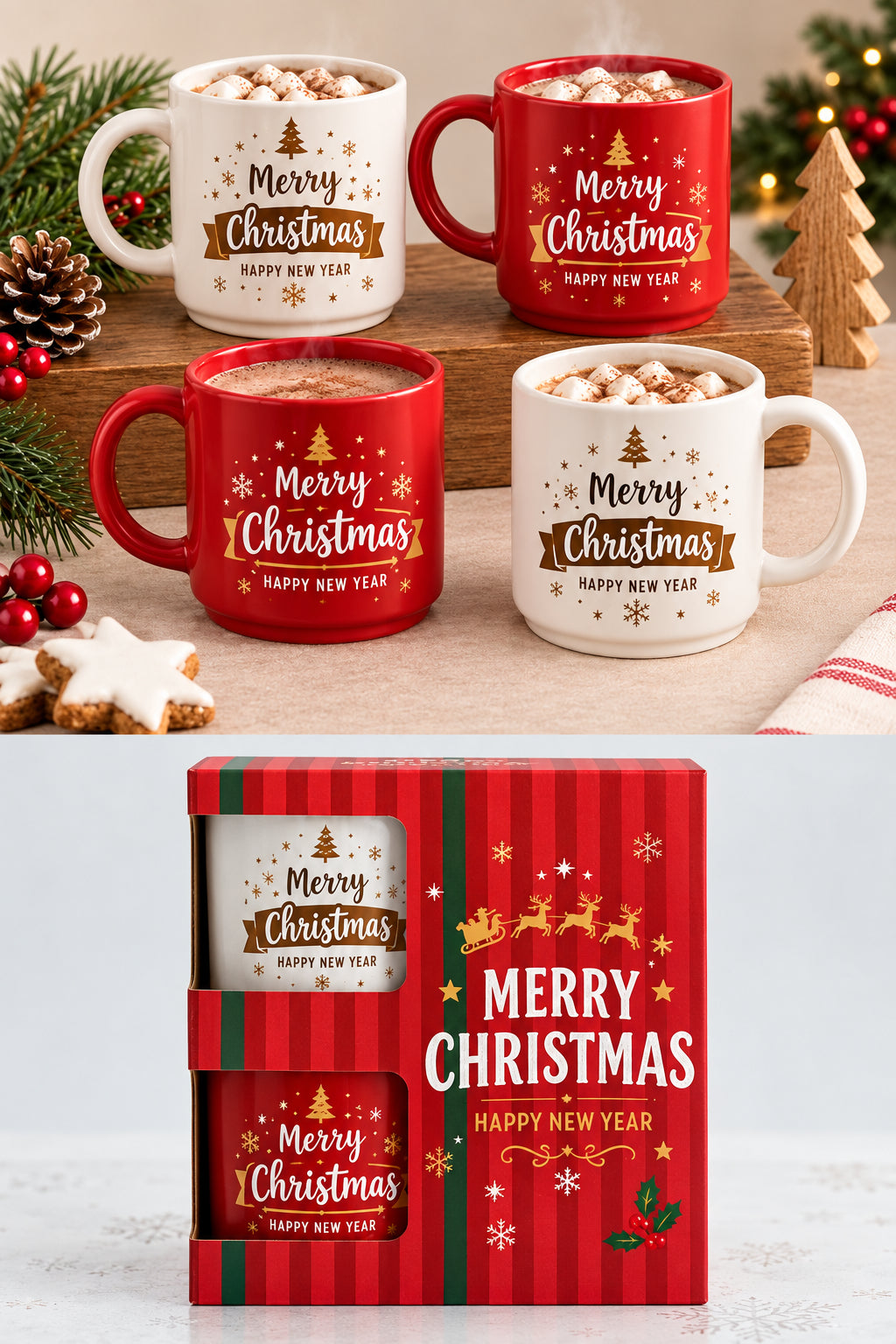 Christmas Simple Mugs Set Of 2