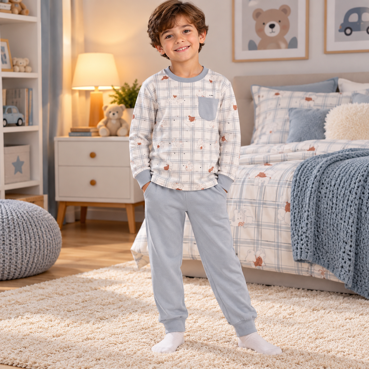 Boys’ Soft Cotton Fleece Pajama Set | 5–12Y