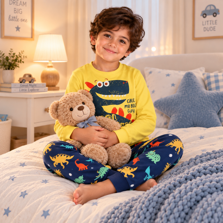 Boys’ 100% Cotton Cool Dinosaur Pajama Set | 1–6Y