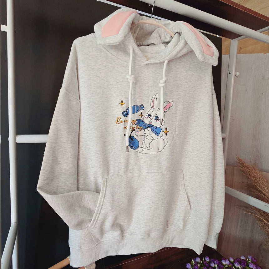 Kids’ Cotton Rabbit Print Oversized Hoodie | S–L