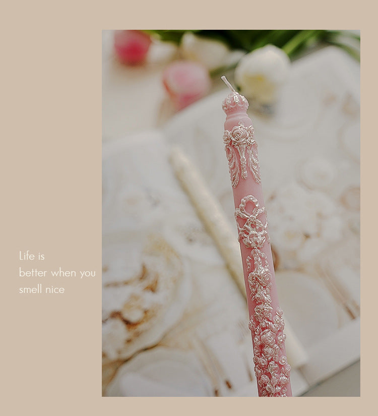 Elegant Floral Taper Candle 25x3.5 cm