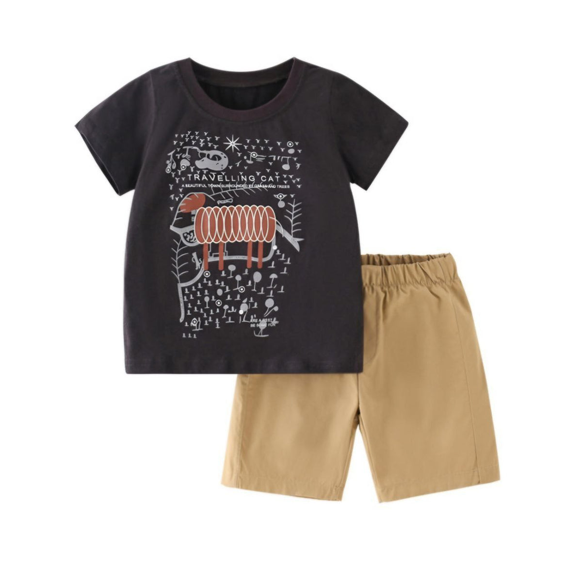 Boys’ Travelling Cat Cotton Summer Set / 1–5Y