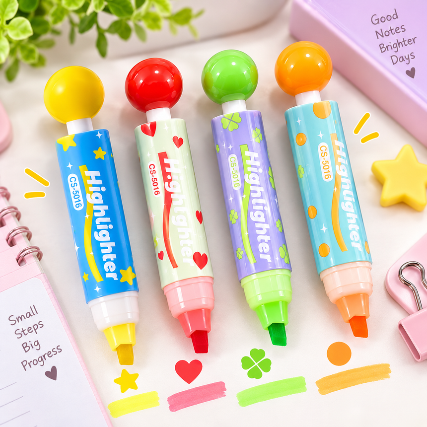 Stamp & Highlighter Set – 2 Styles | 4 Pcs