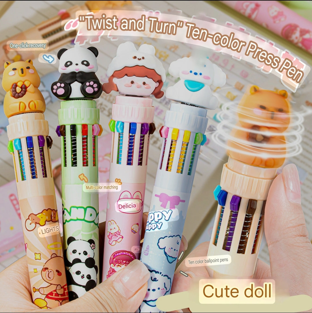 Jouka Joue Cartoon Ballpoint Multicolor Press Pen 10 Color