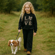 Girls’ Black LOVE Fleece Sweatshirt & Joggers Set / 3–10Y