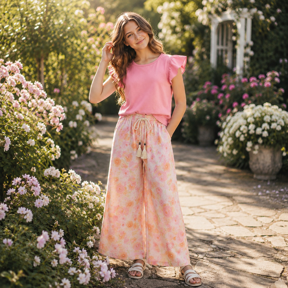 Girls’ Floral Wide-Leg Pants Outfit Set / 4–14Y