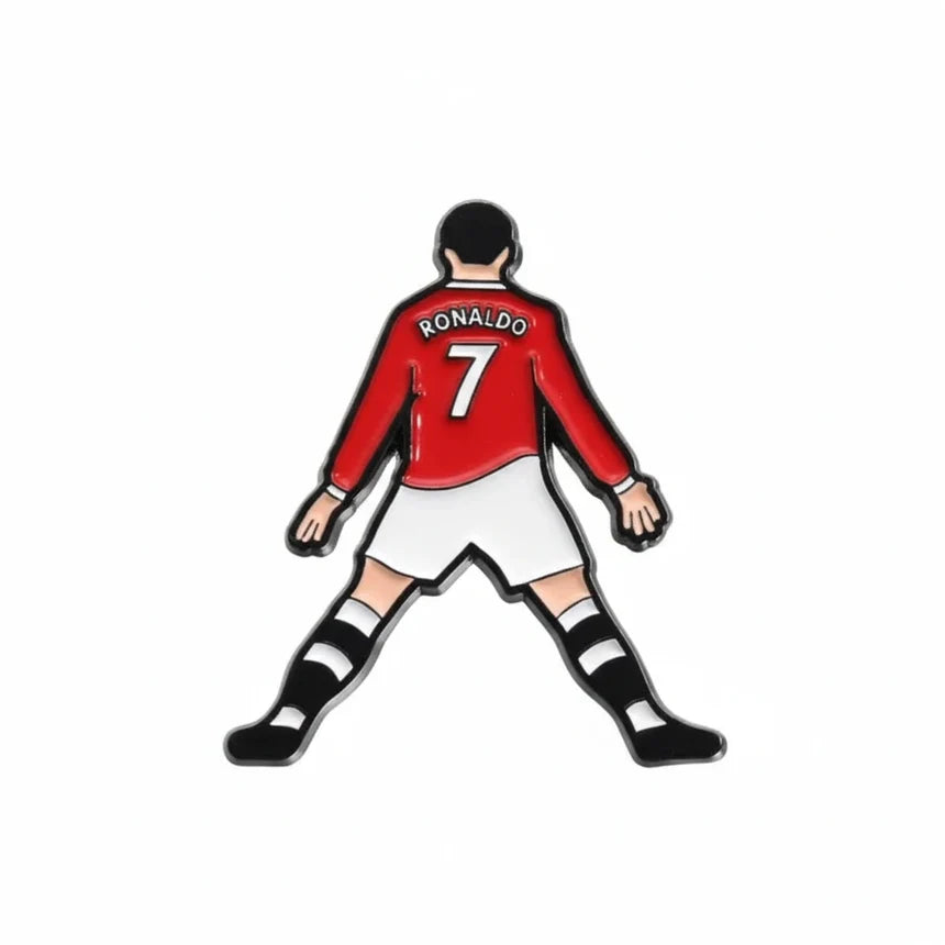 ronaldo enamel pin design on a white background