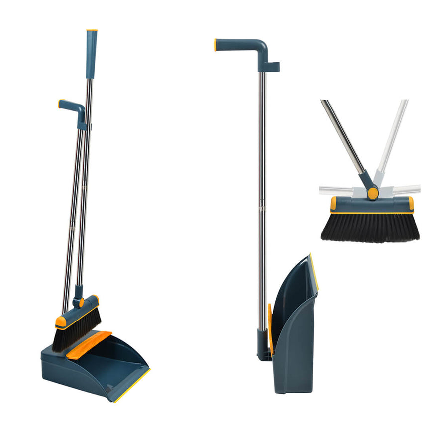 Snap-in broom storage with rotating head for compact smart home spaces