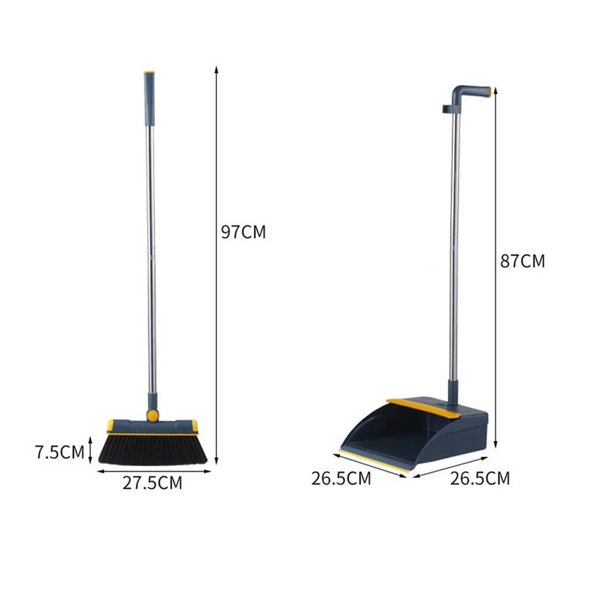 Broom and dustpan set with measurements