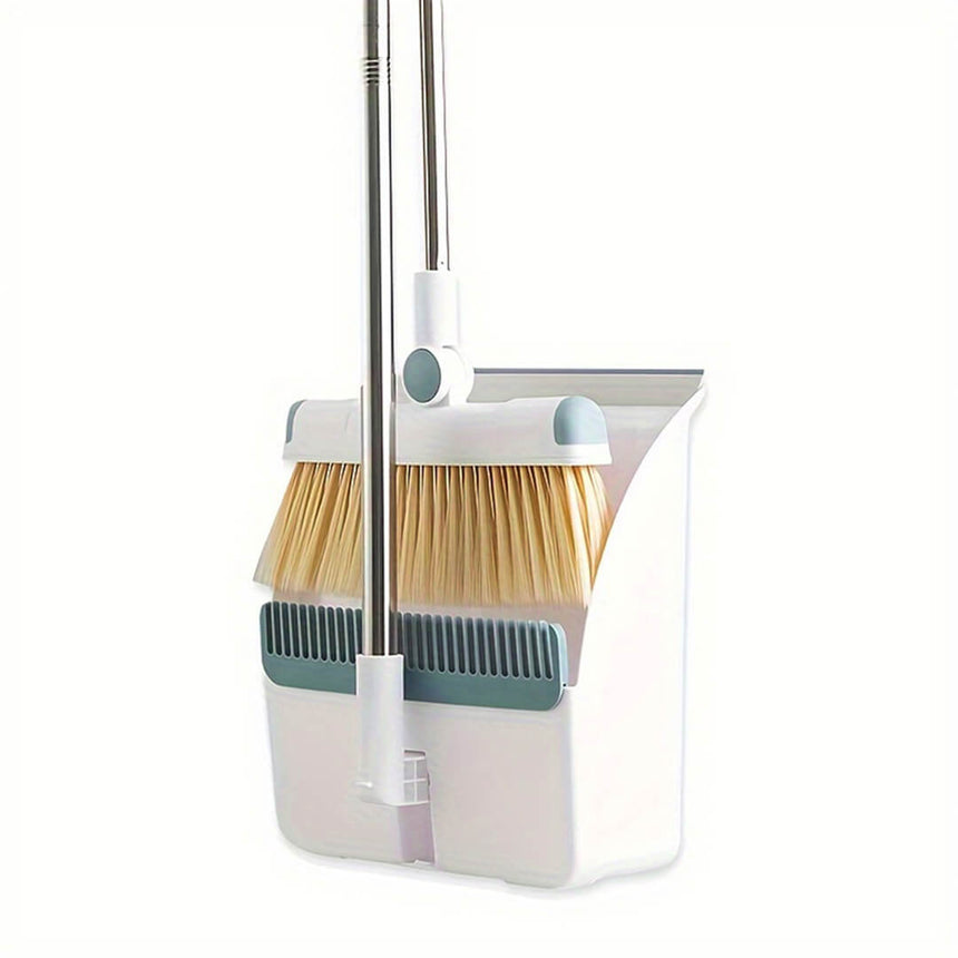 Cleaning tool set with broom and  folding dustpan , white and grey