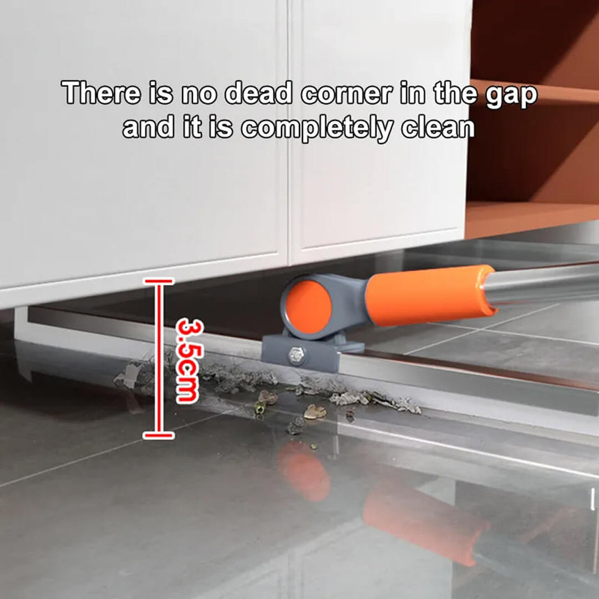 Rotating silicone broom head for cleaning under furniture
