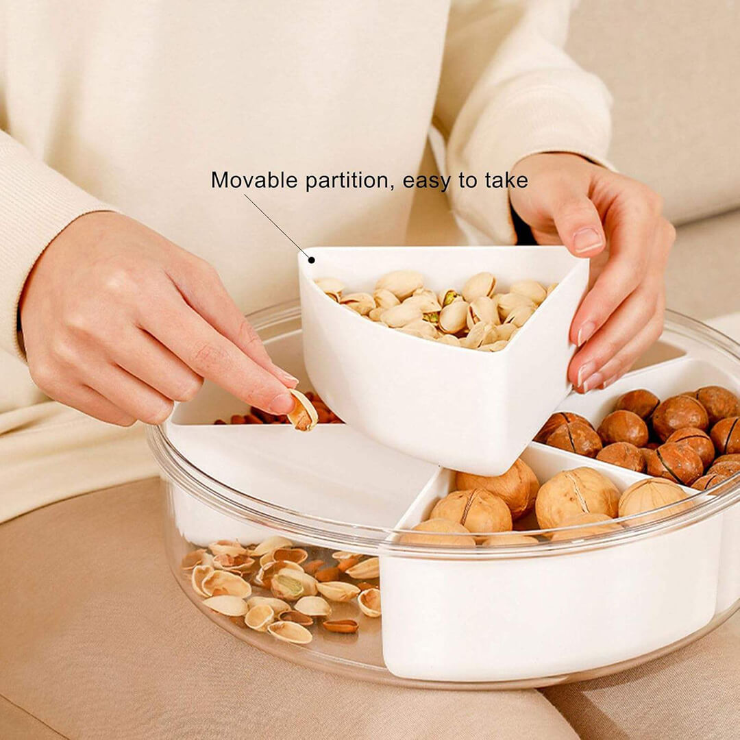 Round Plastic Divided Serving Tray with Lid - 5 compartments