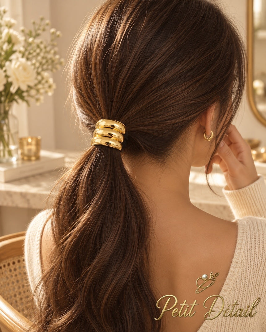 Rounded Triple-Ridge Gold-Tone Hair Cuff Petit Détail Lebanon
