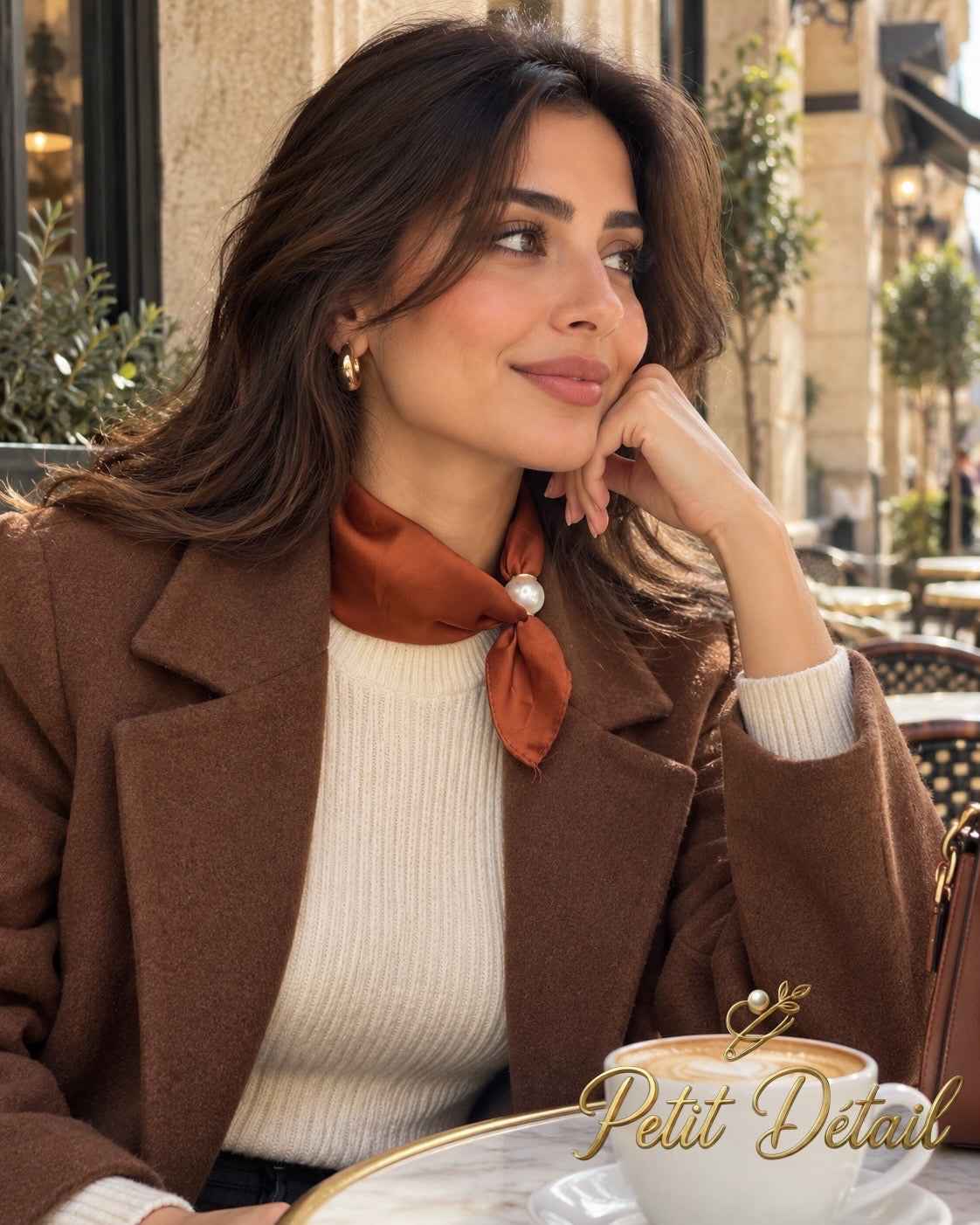Rust Satin Magnetic Scarf Petit Détail Lebanon