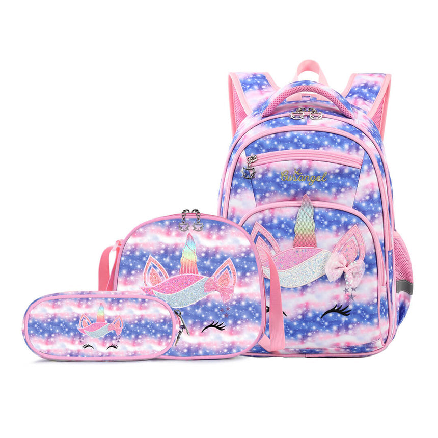 School Glitter unicorn backpack with lunch bag and pencil case for girls