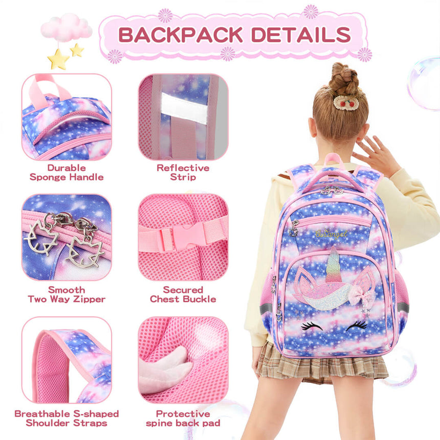 Sparkly girls school backpack with unicorn design, 5 - 10 years