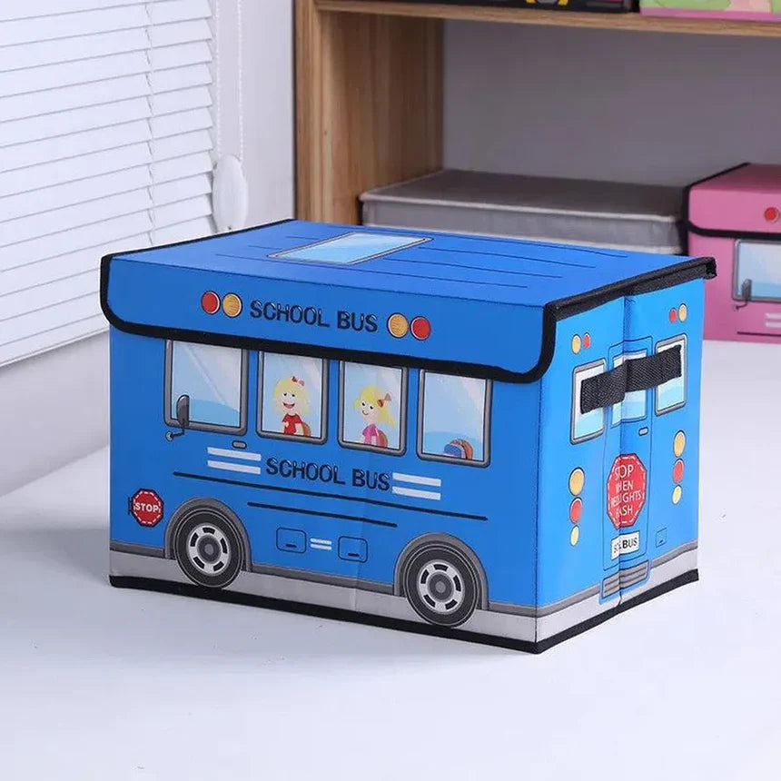 Kids Collapsible Storage Box - School Bus Design Blue