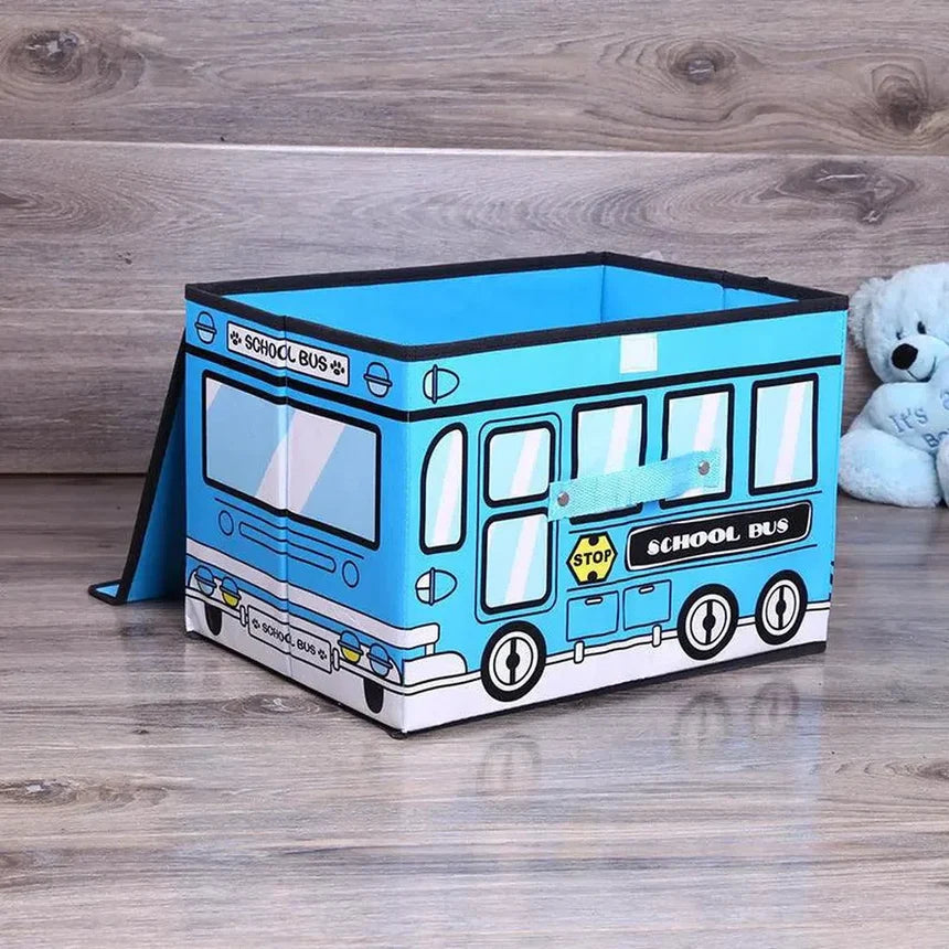 Kids Collapsible Storage Box - School Bus Design cyan