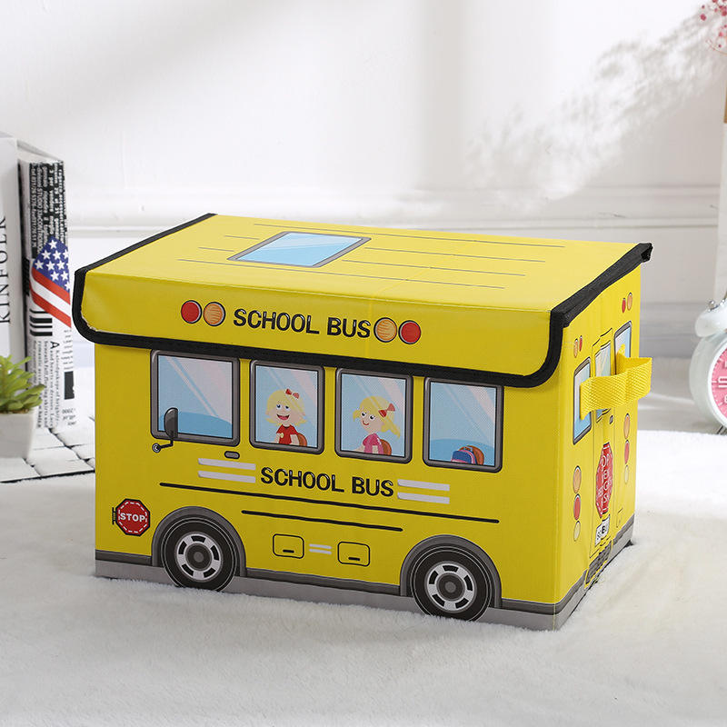 Kids Collapsible Storage Box - School Bus Design Yellow