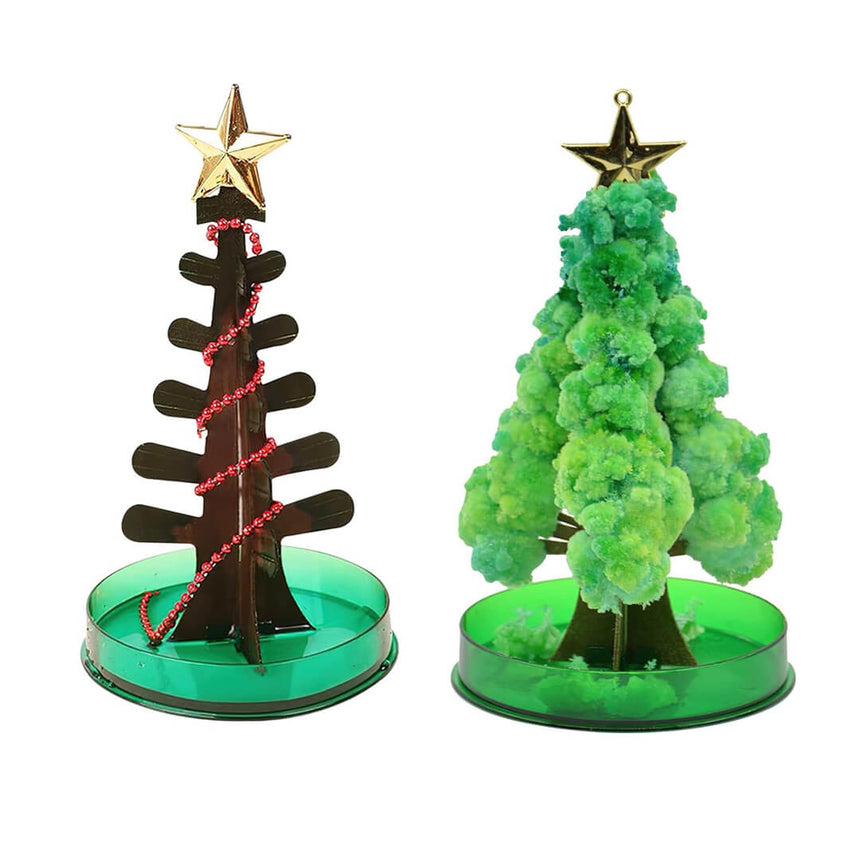 Kids science kit with green crystal growing Christmas tree experiment