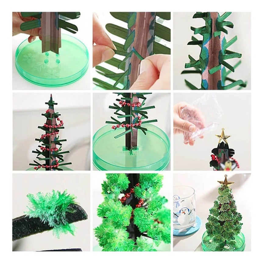 Step-by-step assembly of a decorative Christmas tree model with green branches