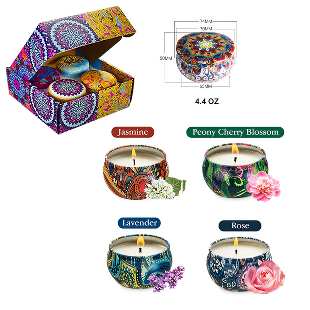 Set of 4 Natural Soy Wax Scented Candles - Big 4.4 oz Big - Smells A Multicolor