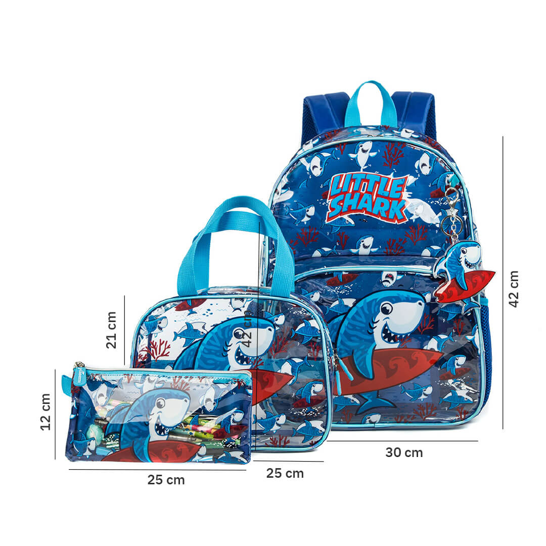 Kindergarten shark backpack with matching accessories