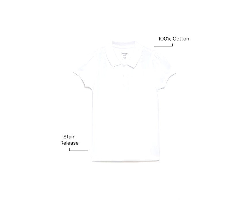 George Girls White Scallop Collar School Polo Shirt