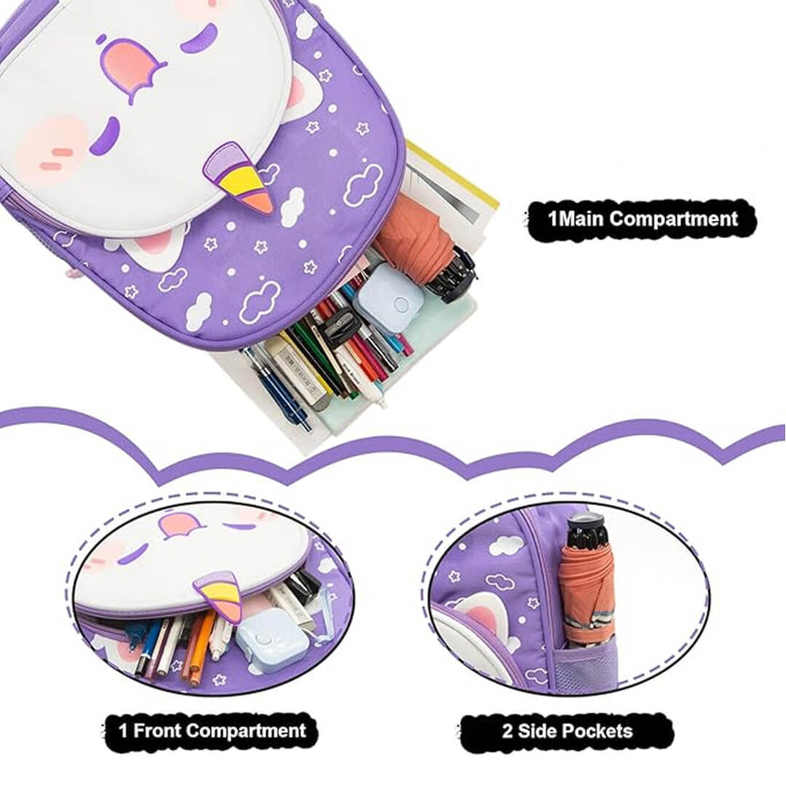 Kids' backpack, unicorn design with front and side pockets