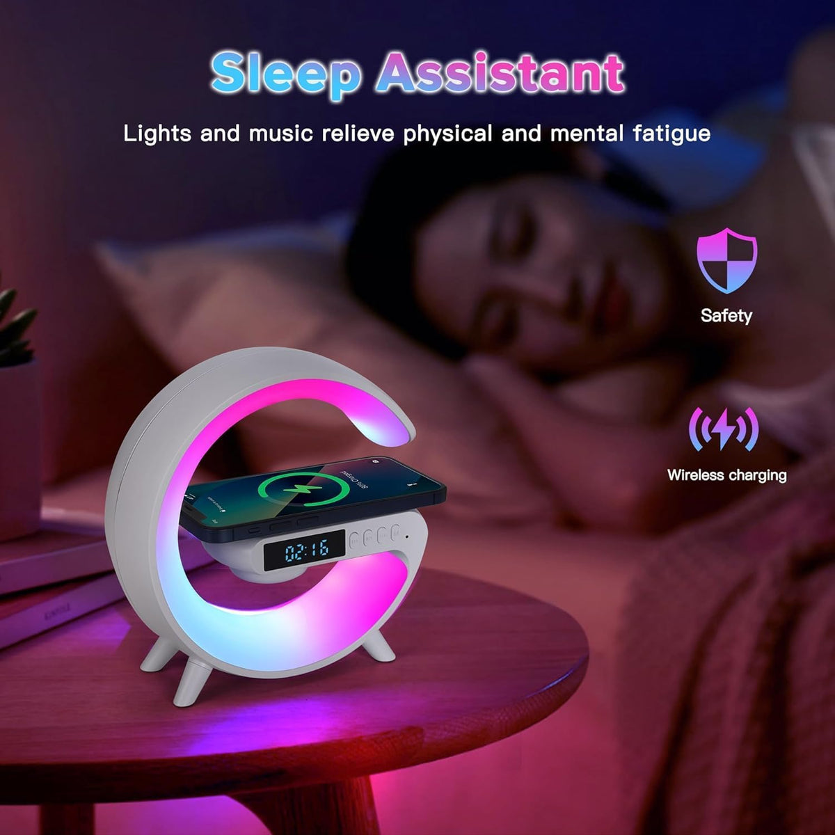 Smart G-shape Lamp with BT Music Speaker & Wireless Charger