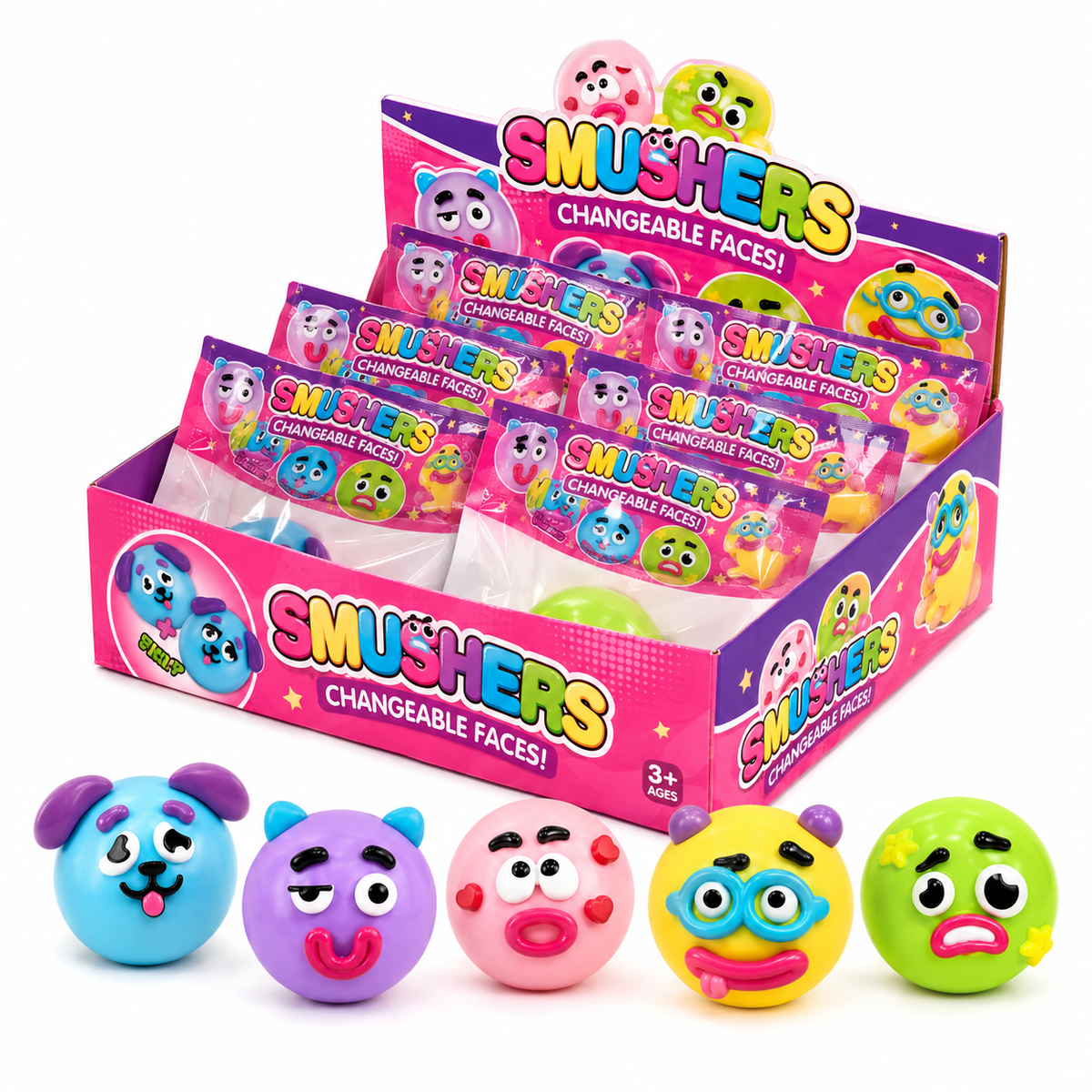 Large Smushers changeable face squishy toys assorted designs