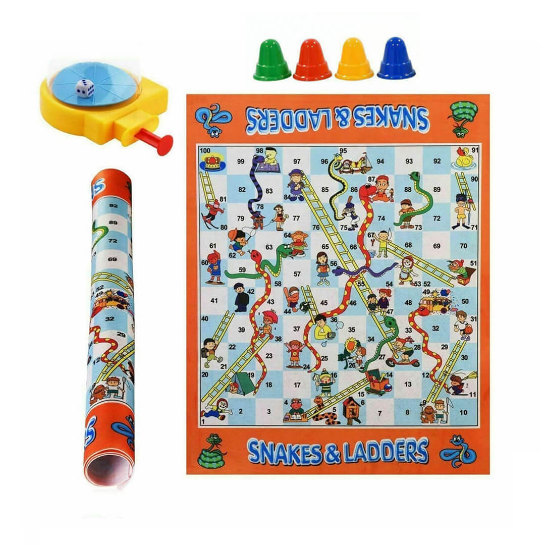 Roll-up snakes & ladders carpet game