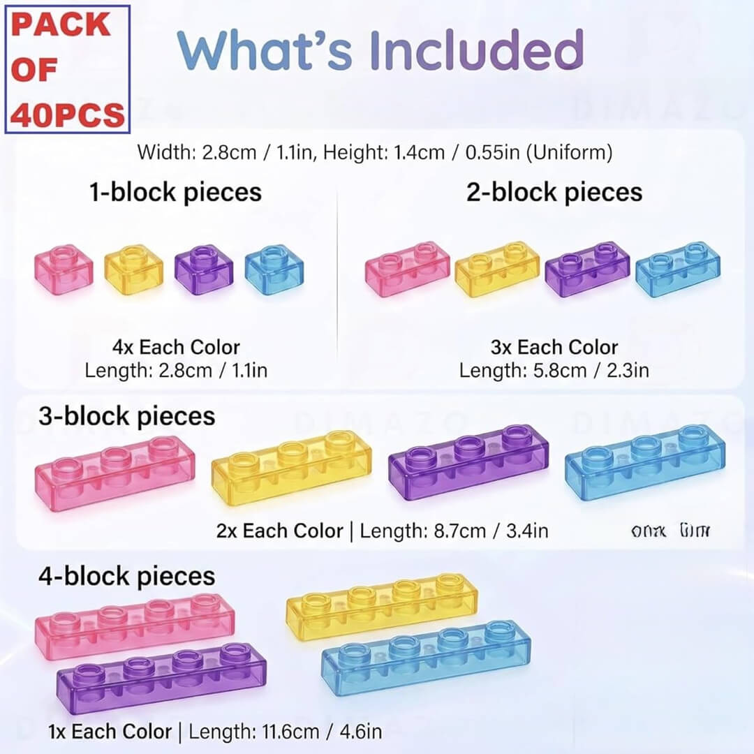 Colorful gummy jelly building blocks for sensory play, 40 pieces set