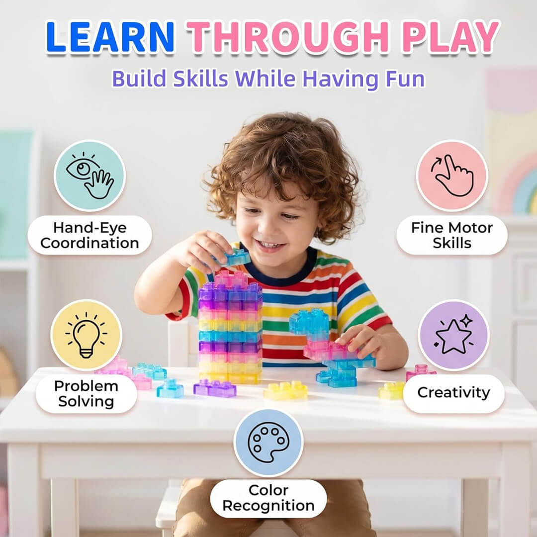 Flexible gummy building blocks for little hands, learn through play