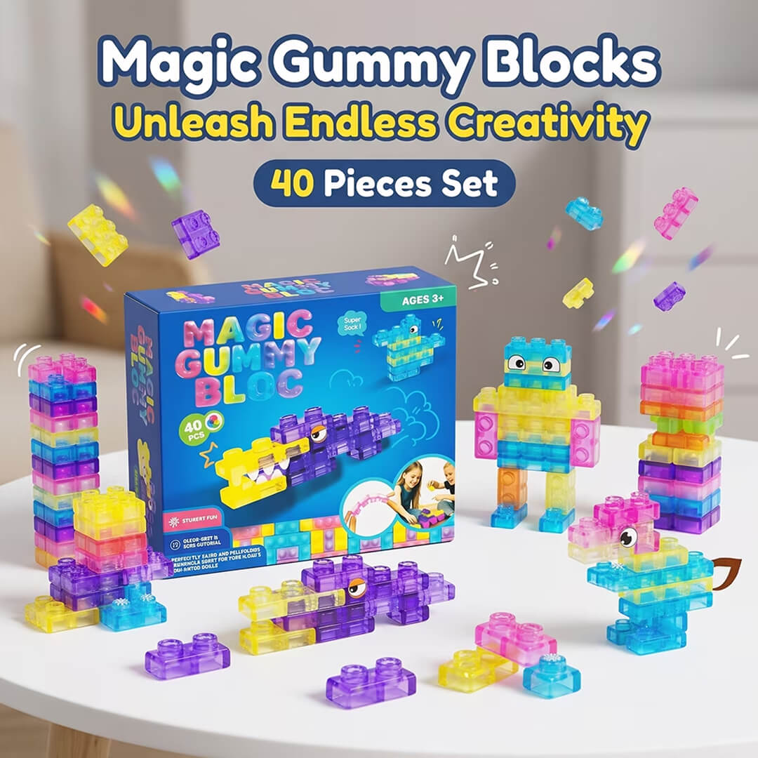 Colorful magic gummy blocks for kids, 40-piece set