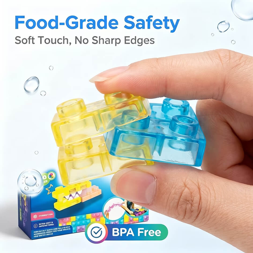 Sensory building blocks in bright translucent colors, soft no sharp edges