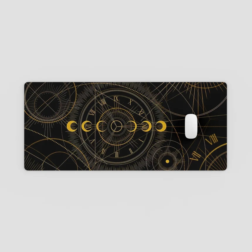 Phone case with gold astrological design on a black background