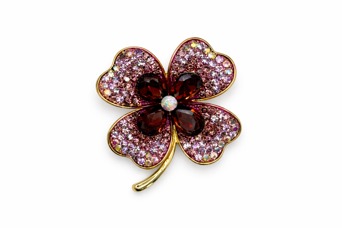 Sparkling Crystal Four-Leaf Clover Brooch Purple Petit Détail Lebanon