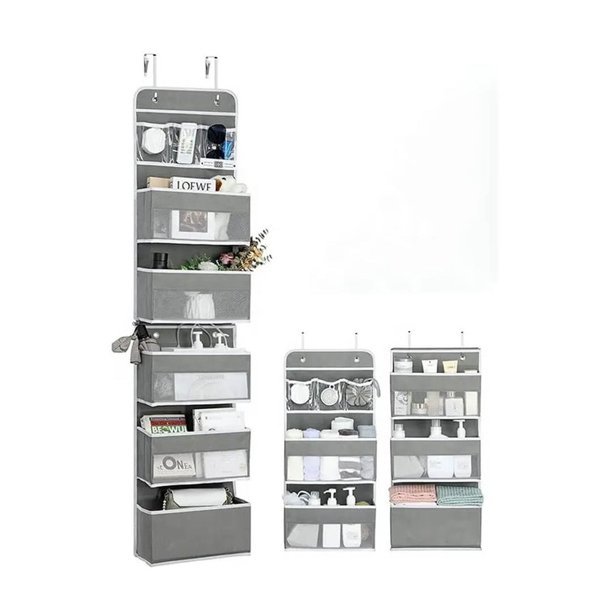Split door organizer with large compartments, transparent windows and 4 hooks