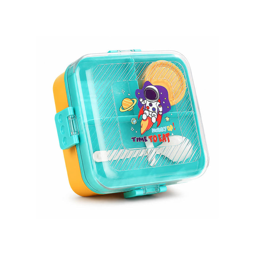 A square lunchbox with astronaut theme