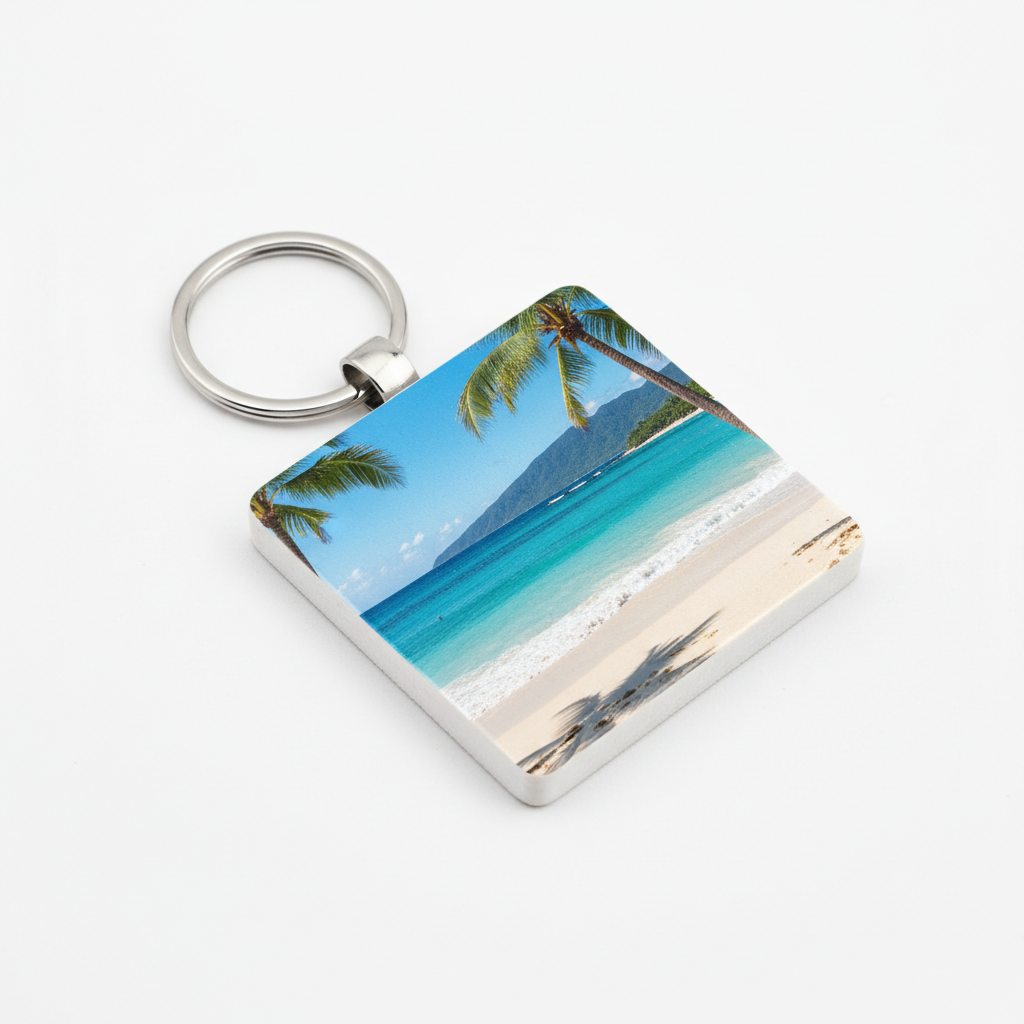 square mdf keychain sublimation with picture on it
