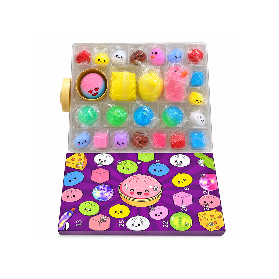 Squishy advent calendar with 25 colorful surprises for kids