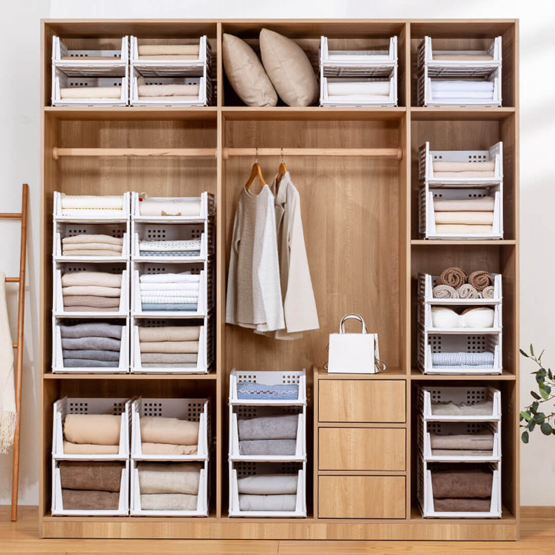 Foldable Stackable Drawer-Type Partition Storage Basket