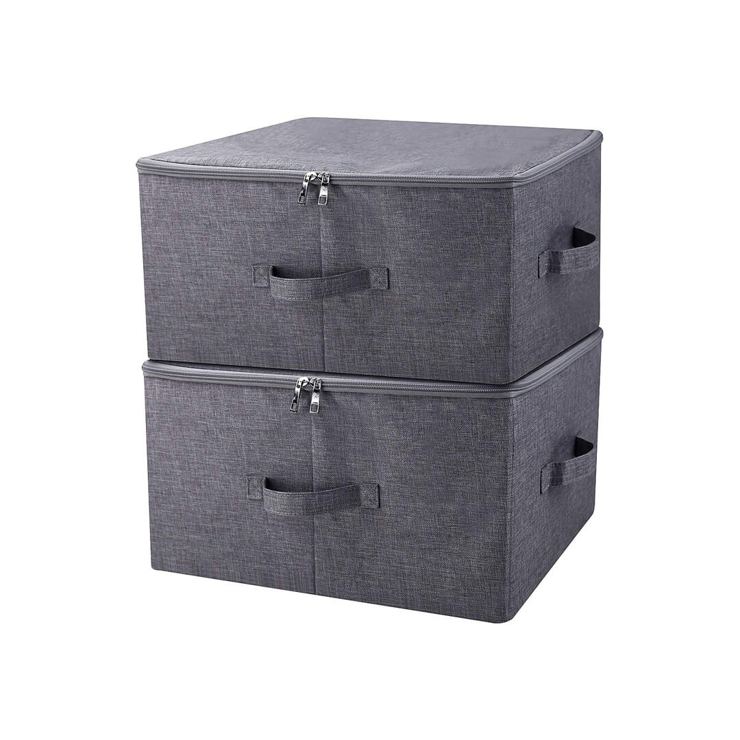 Stackable grey foldable storage box with handles for home organization