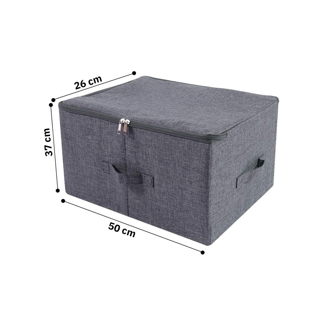 Grey stackable organizer box for home storage solutions, dimensions